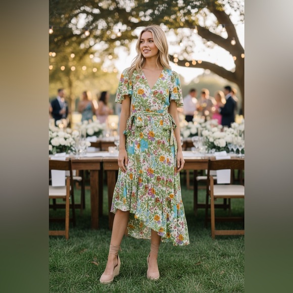 Mille Resort & Travel Dresses & Skirts - Millie Summer Garden Floral Cotton Wrap Asymmetrical Midi Dress Size Large NWT